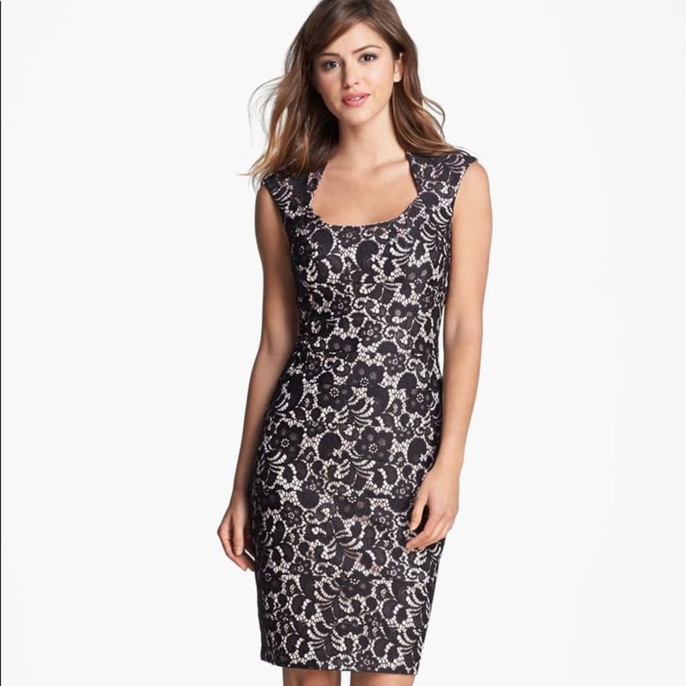 NWT Jax black lace and blush lined dress